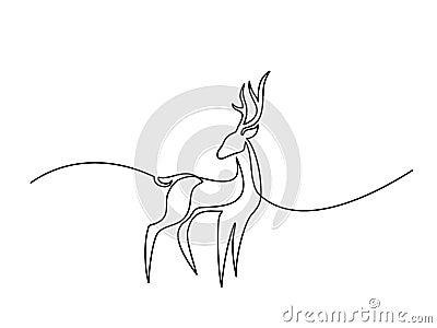 Continuous line drawing. Deer logo Vector Illustration