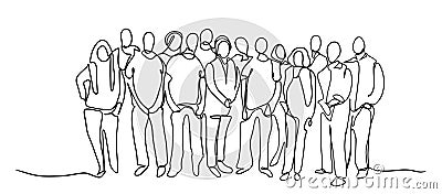 Continuous line drawing of a diverse crowd of standing people. Group of people continuous one line drawing. Family, friends Stock Photo