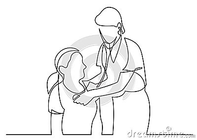 Continuous line drawing of doctor examining patient Vector Illustration