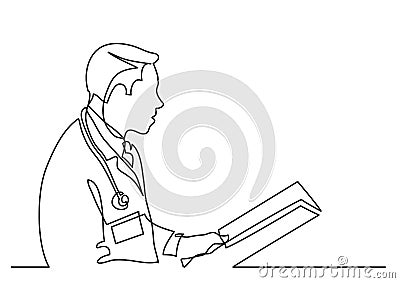 Continuous line drawing of doctor reading papers Vector Illustration