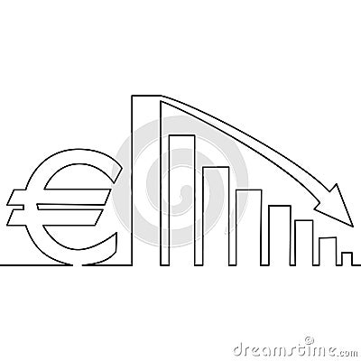 Continuous line drawing euro falling chart concept Vector Illustration