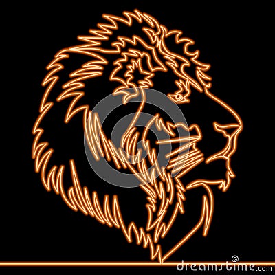 Continuous line drawing Fire lion head isolated icon neon glow vector illustration concept Vector Illustration