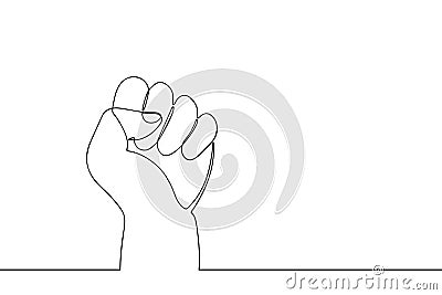 Continuous line drawing fist. One line hand with clenched fingers. Protest or revolution concept. Vector Vector Illustration