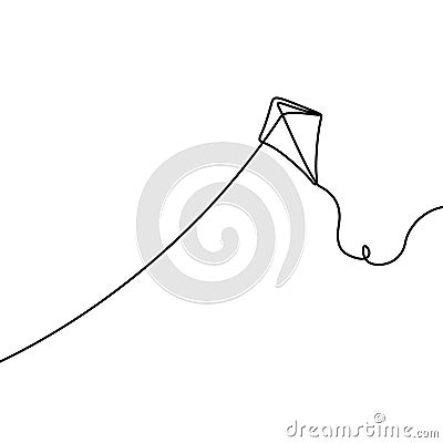 Continuous line drawing Flying kite, Makar Sankranti. . Vector illustration. Vector Illustration