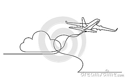 Continuous line drawing of flying passenger plane Vector Illustration