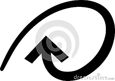 Continuous line drawing forming a curved arrow, symbolizing a circular process or return to a starting point, with a Stock Photo