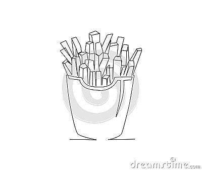 Continuous line drawing of French Fries vector illustration. Frenchfries single line art hand drawn minimalism style Cartoon Illustration