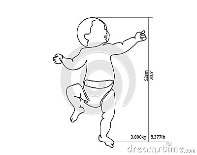 Full-growth baby for height and weight measurement Vector Illustration