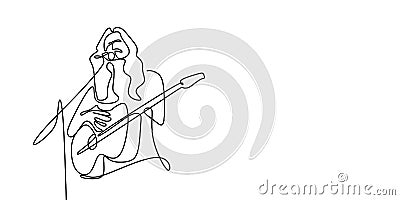 continuous line drawing of girl playing acoustic guitar Vector Illustration