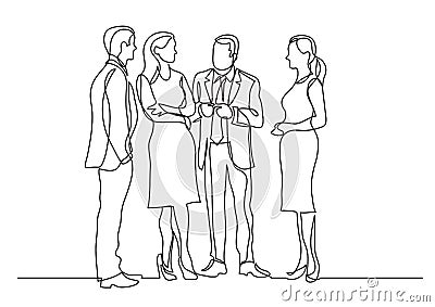 Continuous line drawing of group of business professionals standing discussion Vector Illustration