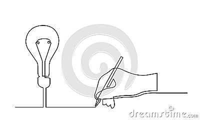 Continuous line drawing of hand creating a new idea Vector Illustration