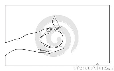 Continuous line drawing of hand giving apple Vector Illustration