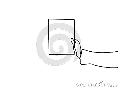 Continuous line drawing Hand holding a blank sheet of paper with copyspace. Vector Illustration