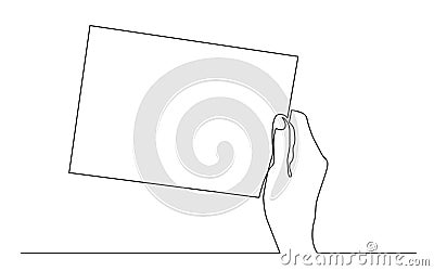 Continuous line drawing of hand holding carton sign Vector Illustration