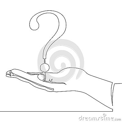 Continuous line drawing Hand holding question mark Vector Illustration