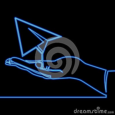 Continuous line drawing Hand launches into the sky airplane icon neon glow vector illustration concept of traveling Vector Illustration