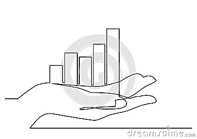 Continuous line drawing of hand showing growth chart Vector Illustration