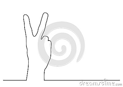 Continuous line drawing of hand showing victory sign Vector Illustration