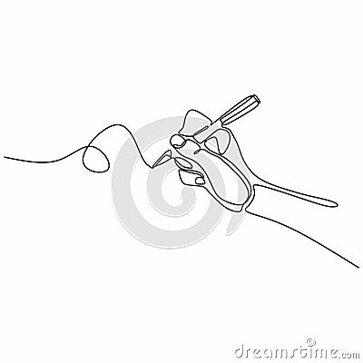 Continuous line drawing of hand writing with a pen on paper vector illustration hand drawn minimalism Vector Illustration