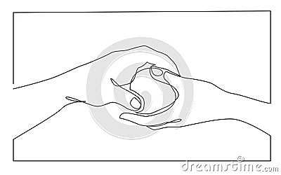 Continuous line drawing of hands giving apple Vector Illustration