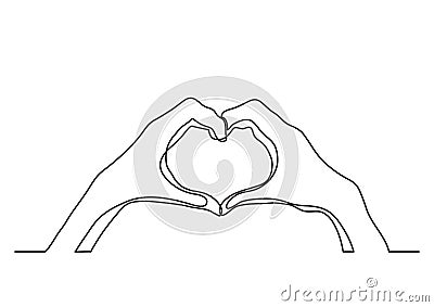 Continuous line drawing of hands showing love sign Vector Illustration