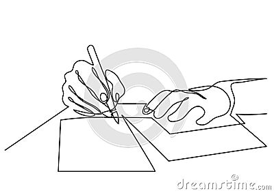 Continuous line drawing of hands writing letter Cartoon Illustration