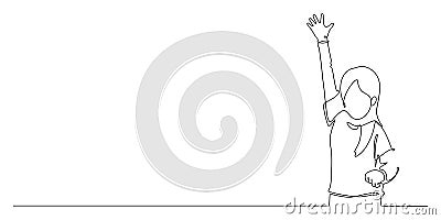 Continuous line drawing of happiness student hand up volunteer Vector Illustration