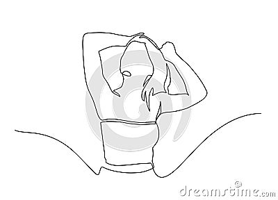 Continuous line drawing of happy, beautiful woman posing. one line drawing of a woman. Vector Illustration