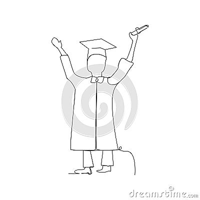 continuous line drawing of happy graduate man. isolated sketch drawing of happy graduate man line concept. outline thin stroke Vector Illustration