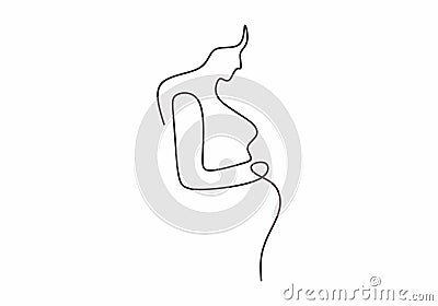 Continuous line drawing of Happy pregnant woman, silhouette picture of mother Vector Illustration