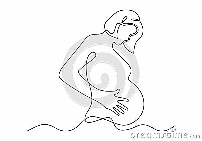 Continuous line drawing of Happy pregnant woman, silhouette picture of mother. Vector illustration simplicity design Vector Illustration