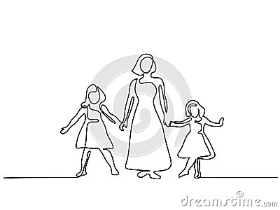 Happy woman mother with two her daughters Vector Illustration