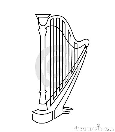 Continuous line drawing of Harp linear icon. Thin line vector illustration musical instrument. Contour symbol. Vector Illustration