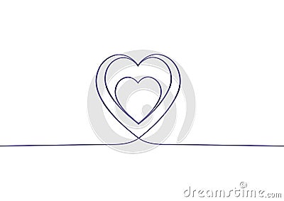 Continuous line drawing of hearts. Hearts of love concept on white background. Heart Background. Vector Illustration