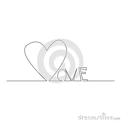 Continuous line drawing. Hearts of word love concept on white background. Vector illustration Vector Illustration