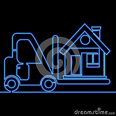 Continuous line drawing Home Move with Removal Porter Help Courier Service icon neon glow vector illustration concept Vector Illustration