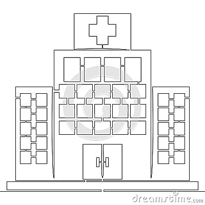 Continuous line drawing Hospital building concept Vector Illustration