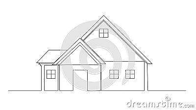 Continuous line drawing of house, residential building concept, logo, symbol, construction, illustration simple.vector Vector Illustration