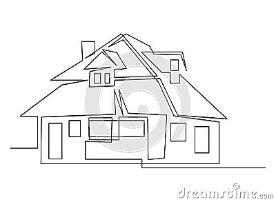 Continuous line drawing of house, residential building concept, logo, symbol, construction, vector illustration simple. Cartoon Illustration