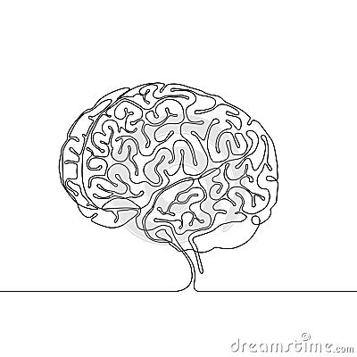 Continuous line drawing of a human brain with gyri and sulci Vector Illustration