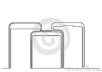 Continuous line drawing of isolated vector object - various mobile phones Vector Illustration
