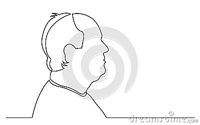 Continuous line drawing of isolated on white background profile portrait of bald senior man Vector Illustration