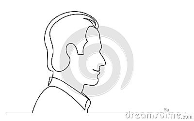Continuous line drawing of isolated on white background profile portrait of grinning man Vector Illustration
