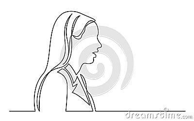 Continuous line drawing of isolated on white background profile portrait of surprized ordinary woman Stock Photo