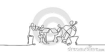 continuous line drawing of jazz classical music concert performance on the stage Vector Illustration