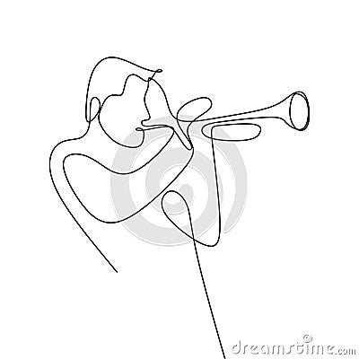 continuous line drawing of jazz musicians playing trumpet music instruments Vector Illustration