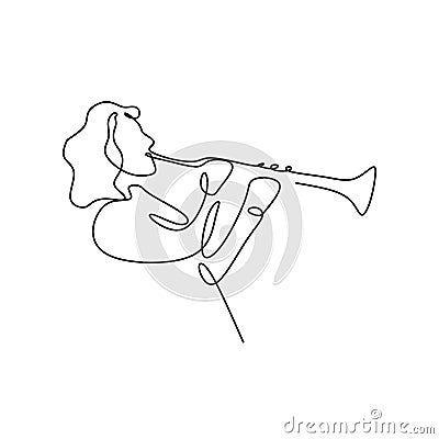 continuous line drawing of jazz musicians playing trumpet music instruments Vector Illustration