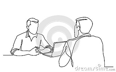 Continuous line drawing of job interview between two men Stock Photo