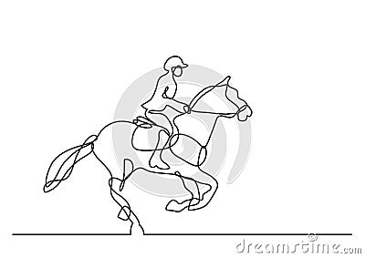 Continuous line drawing of jockey riding horse Vector Illustration