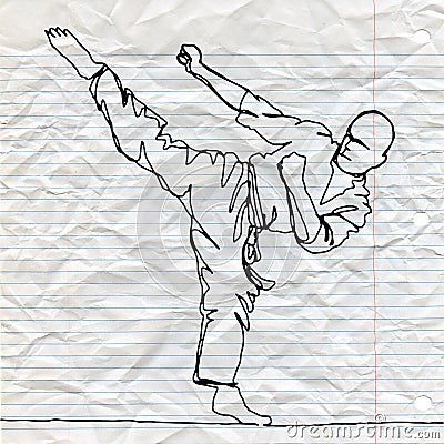 Continuous line drawing of karate athlete Vector Illustration